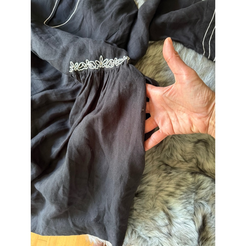 Merlette New York Black Linen Embroidered Split Neck Tunic Dress Long Sleeve - Picture 8 of 9